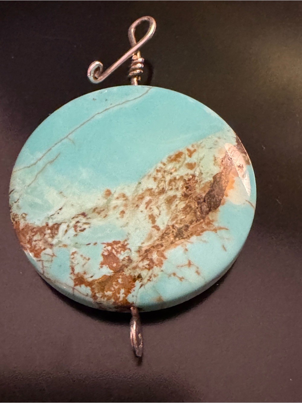 Large Turquoise Disc Pendant - Sterling Silver